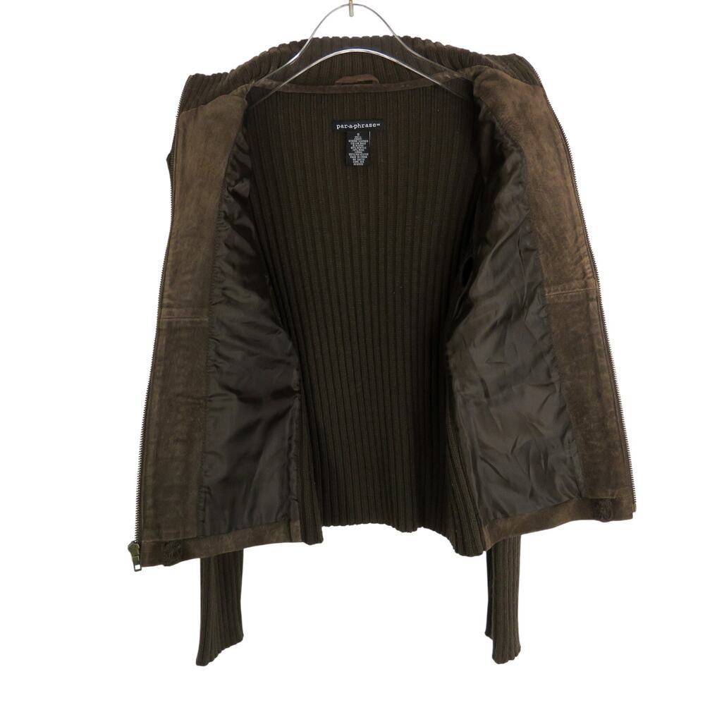 Paraphrase Y2K Brown Suede Jacket Pink Embroidered Flower Vintage Jacket Small - Picture 2 of 5